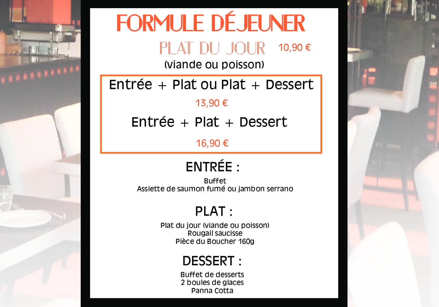 Formule dejeuner - Restaurant L'exception - Brasserie